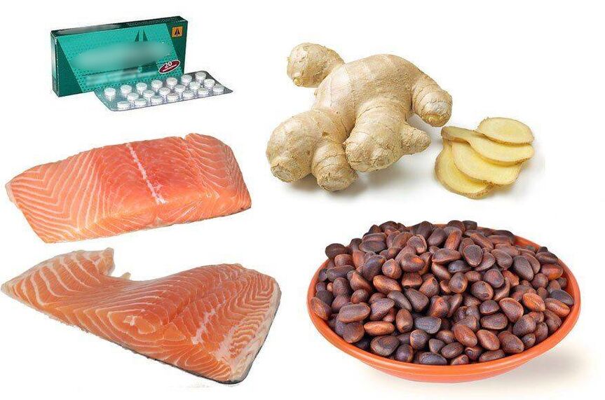 Various means of increasing potency drugs, sea fish, pine nuts, ginger